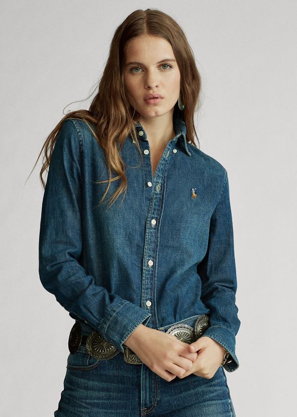 Camisa Polo Ralph Lauren Custom Fit Denim Mulher 75126-FZXD